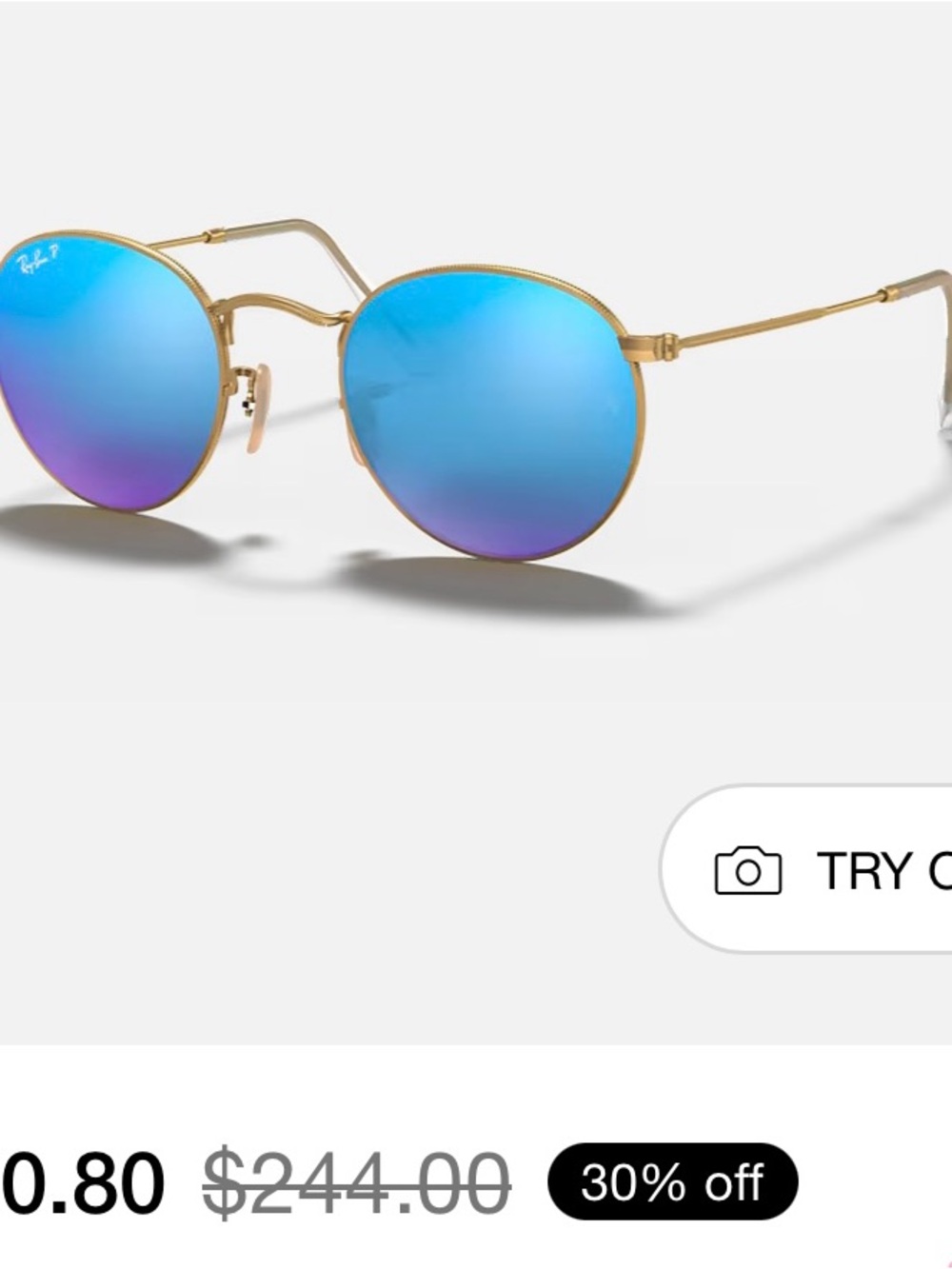 Ray-Ban Gold Frame Blue Mirrored Round Sunglasses